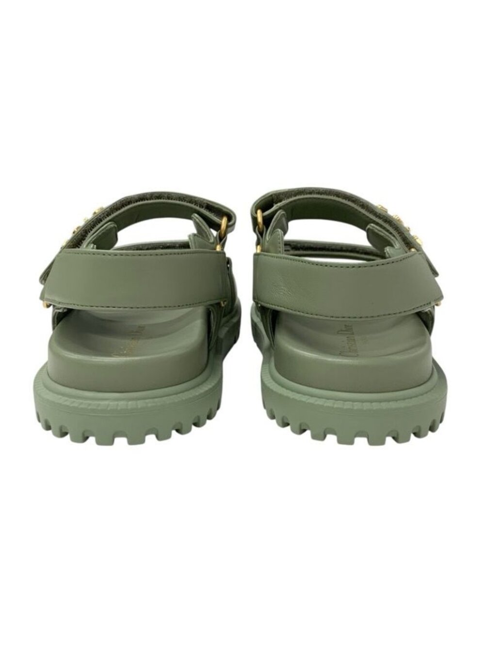 Christian Dioract Sandals Shoes Leather Green Logo Flat - Picture 5 of 9